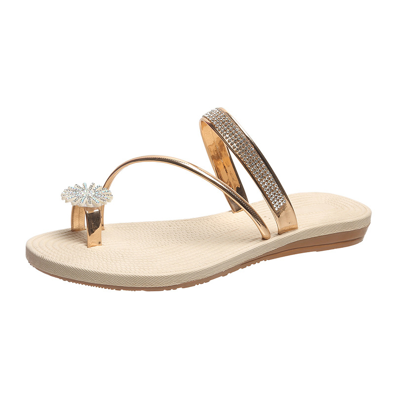 Summer Beach Slippers Women Pearl Set Toe Elastic Sandals Flat Strap Casual Home Sandals Slippers Beach Slippers Zapatos Mujer