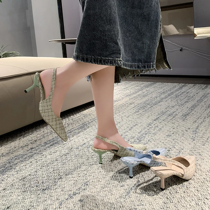 Brand Designer Slingbacks High Heels Pumps Women Pointed Blue Pointed Toe Party Shoes Summer Thin Heeled Sandals High Heel Shoes
