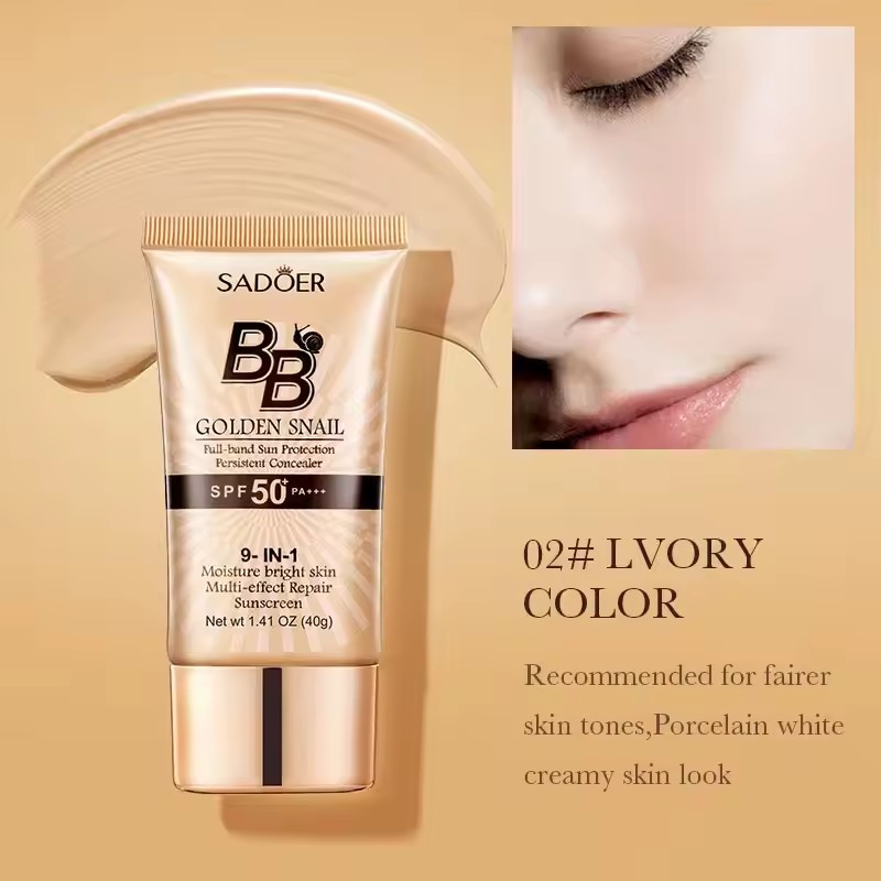 SPF50+ Gold Snail Sunscreen BB Cream Whitening Foundation Concealer Moisturizing Long Lasting Even Skin Tone Makeup Base Primer