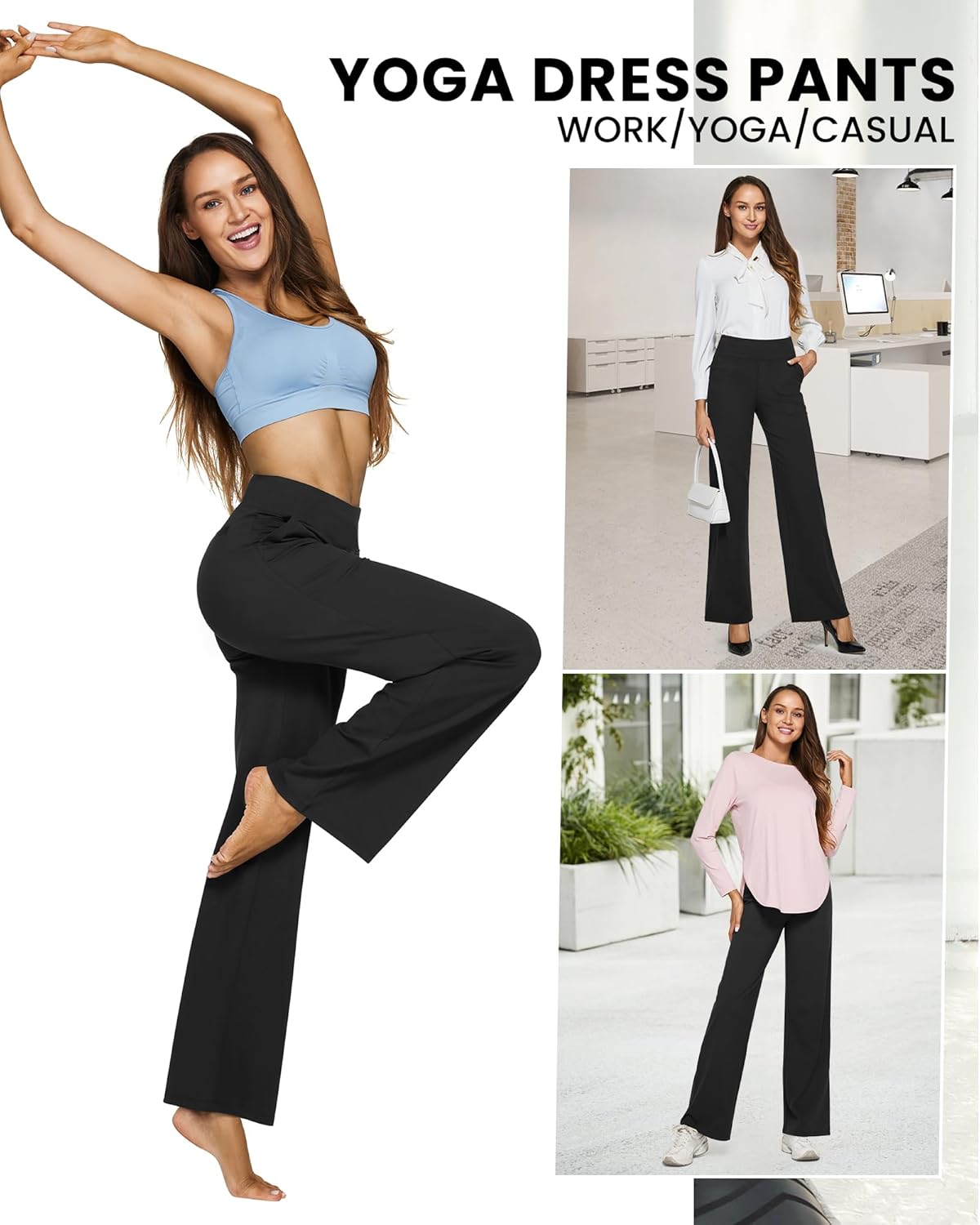 G4Free EverGoing Yoga Pants Women Wide Leg Pants with Pockets High Waist Stretch Dress Casual Sweatpants Petite/Regular/Tall