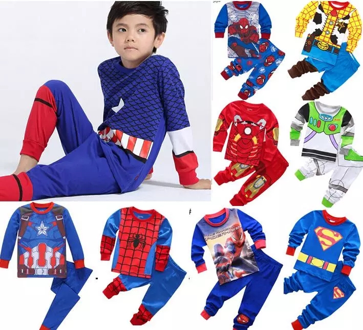 2-7 years old cotton pajamas Captain America Spider-Man Batman Superman suit Cartoon pajamas pajamas clothes
