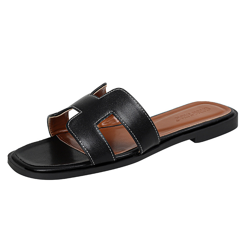 Hermes women's summer outdoor slippers, flat H slippers, summer leisure slippers flat leather beach slippers