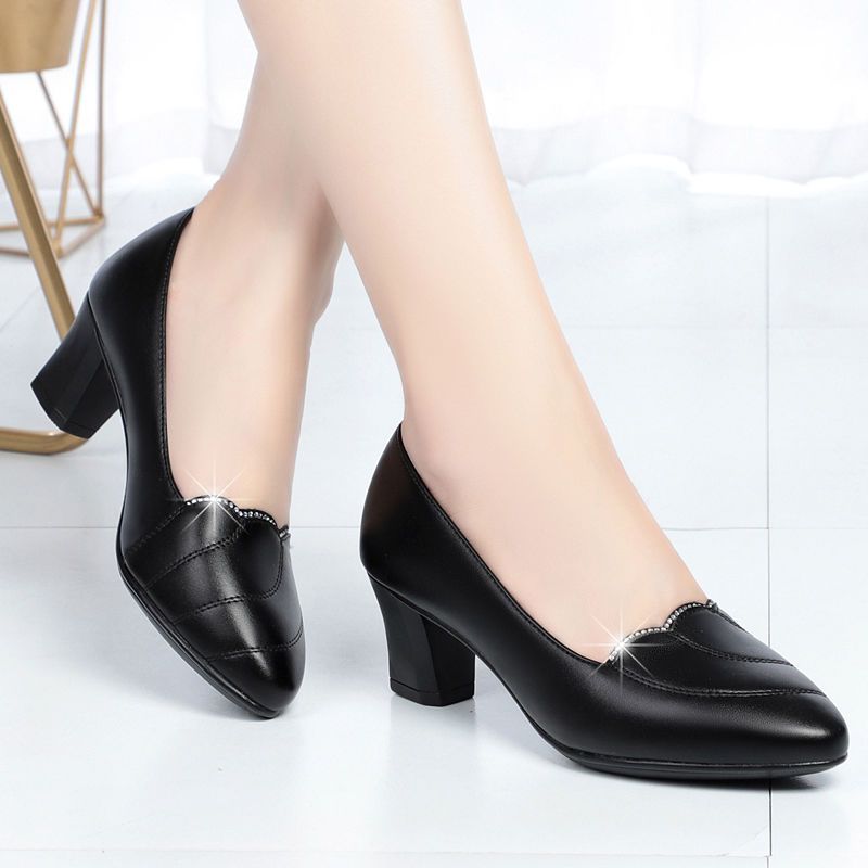 Women Fashion Light Weight Wedge Heel Comfort Spring & Autumn Shoes Lady Casual Sweet Home & Outside Black Leather Pumps