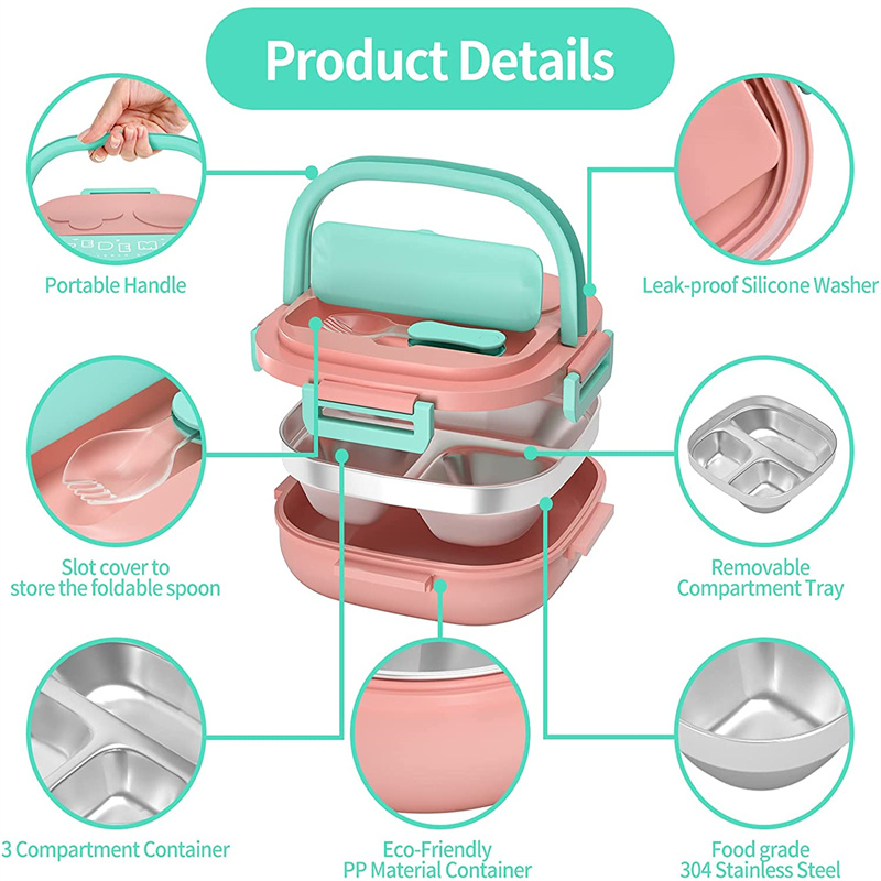 550ML Stainless Steel Bento Box Insulated Lunch Box For Kids Toddler Girls Metal Portion Sections Leakproof Lunch Container Box