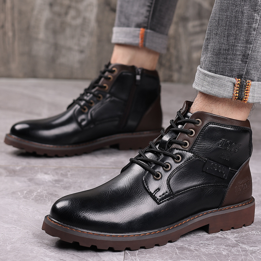 New men's Martin boots autumn and winter zipper high-top shoes retro desert tooling boots men's leather boots
