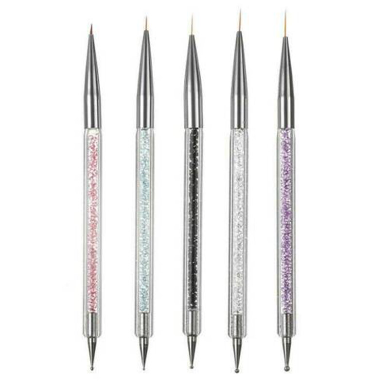 5pcs Nail Art Pen 2-Way Dotting Drawing Painting UV Gel Liner Polish Brush Set
