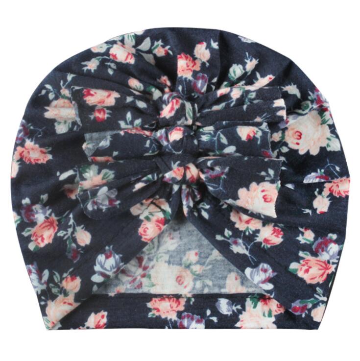 Children's Pullover cap new style endless print pleated bow Indian Hat Baby Hat