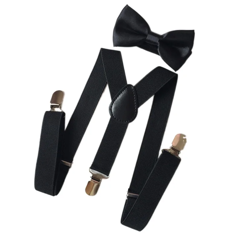 Kids Elastic Suspenders Bow Tie set Matching Tuxedo Suit Unisex Boy Girl Bowtie Wedding Costume Adjustable Y-Back Brace Belt