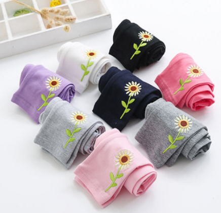 Girl pants, flower embroidery leggings, candy color, spring