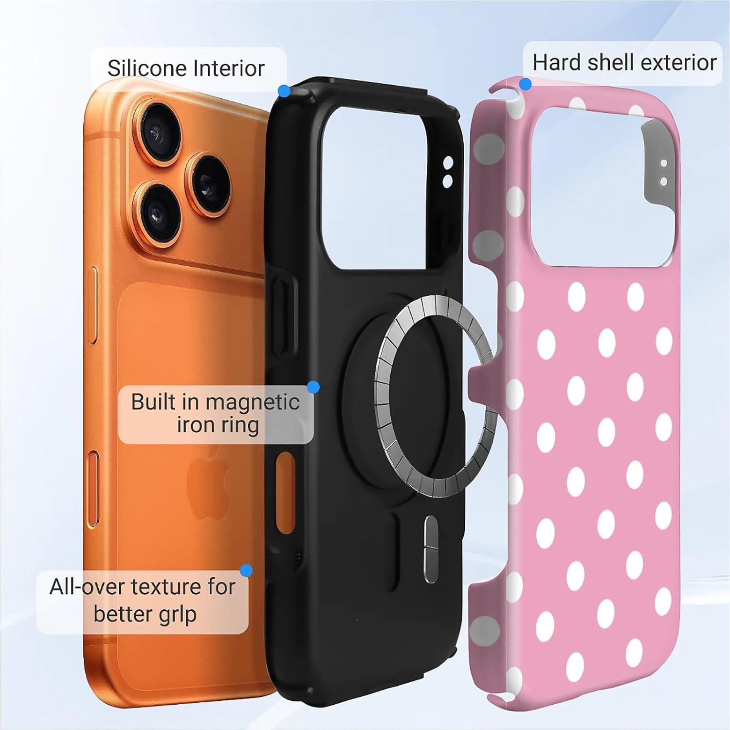 Magnetic Case for iPhone 17 Pro, Y2K Style Polka Dot Pink Design Compatible with MagSafe,Upgrade Hybrid Dual Protection Silicone + Hard PC Full Body C