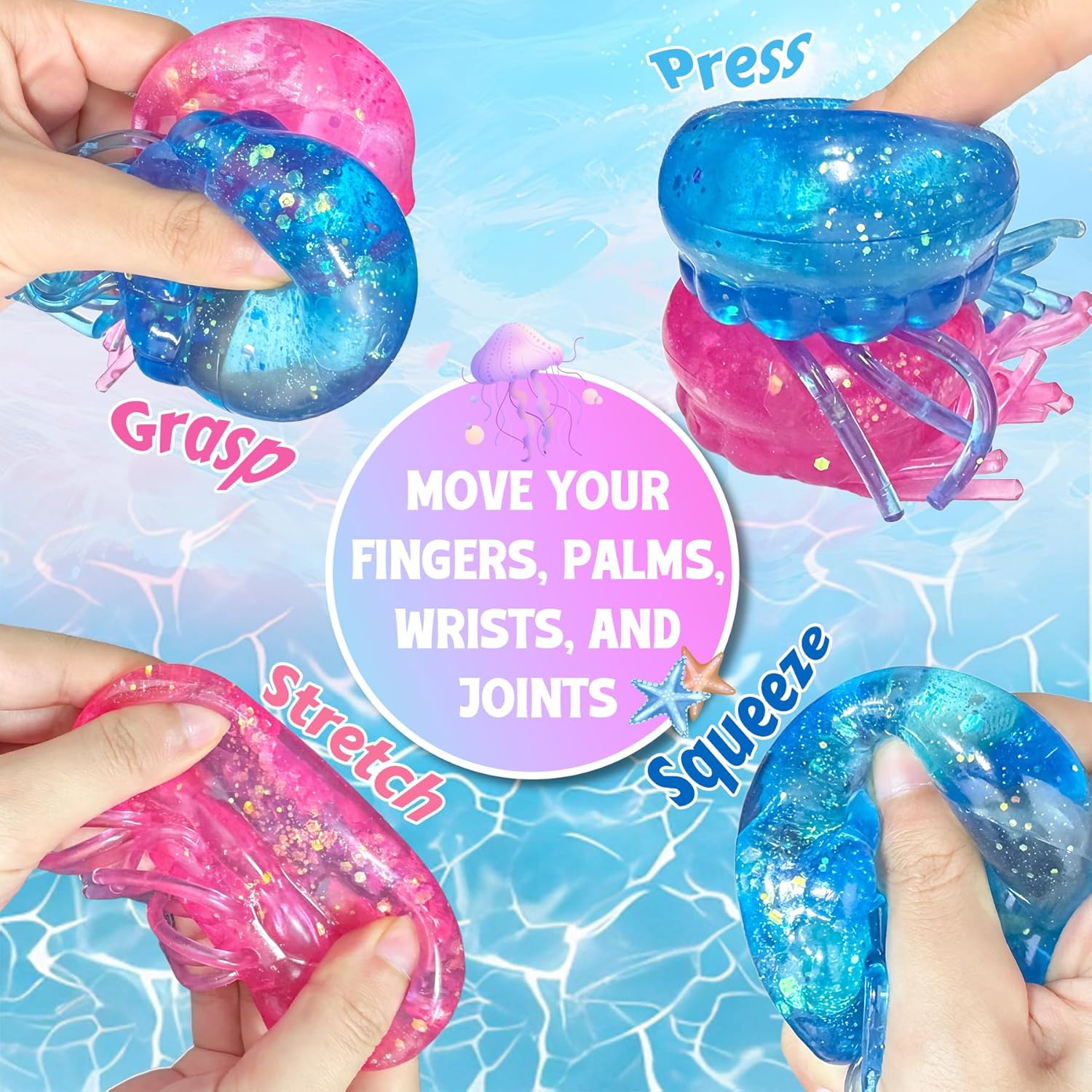 2Pcs Jellyfish Squeeze Toys, Drop Malt Sugar Balls Relieve Stress, Fidget Toy with a Super Solid for Kids, Sensory Toys for Anxiety and Stress Relief,