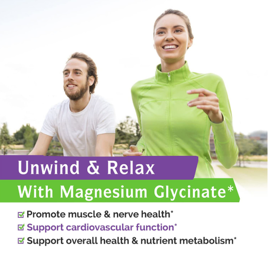 Magnesium Glycinate - Nerves System, Improve Mood Nervous, Muscles Recovery, Heart Health, Sleep Quality Support
