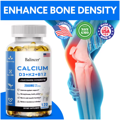 Balincer Vitamin D3+K2+B12 2000mg Capsules for Bone, Immune and Calcium Support, 120 Capsules Non-GMO
