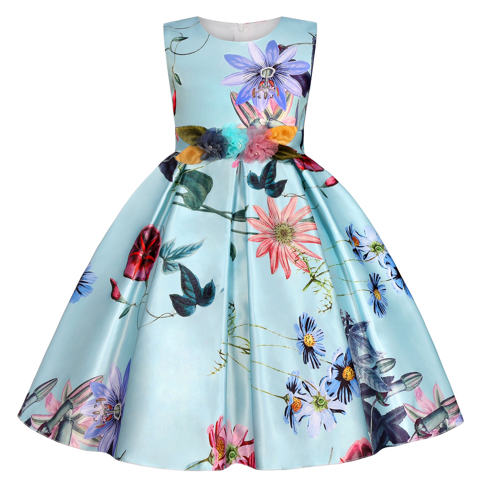 Children's New Flower Retro Print Princess Dress Girls' Holiday Evening Dress Dress