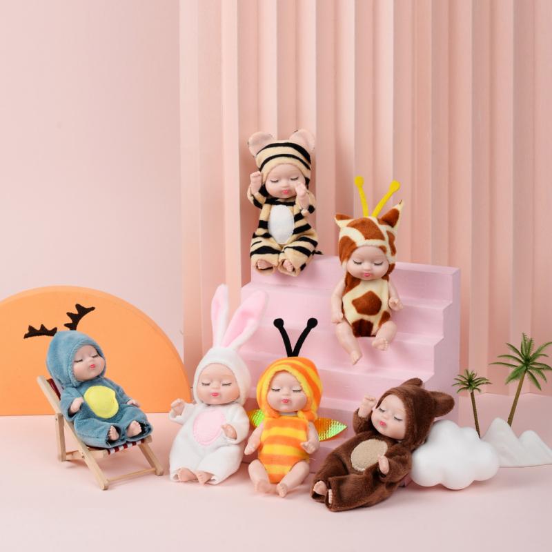 1pc Fashion 11cm Simulation Princess Dolls Toy Mini Cute Sleeping Baby Series Doll Cartoon Animal Toy For Kids Kawaii Dolls Gift