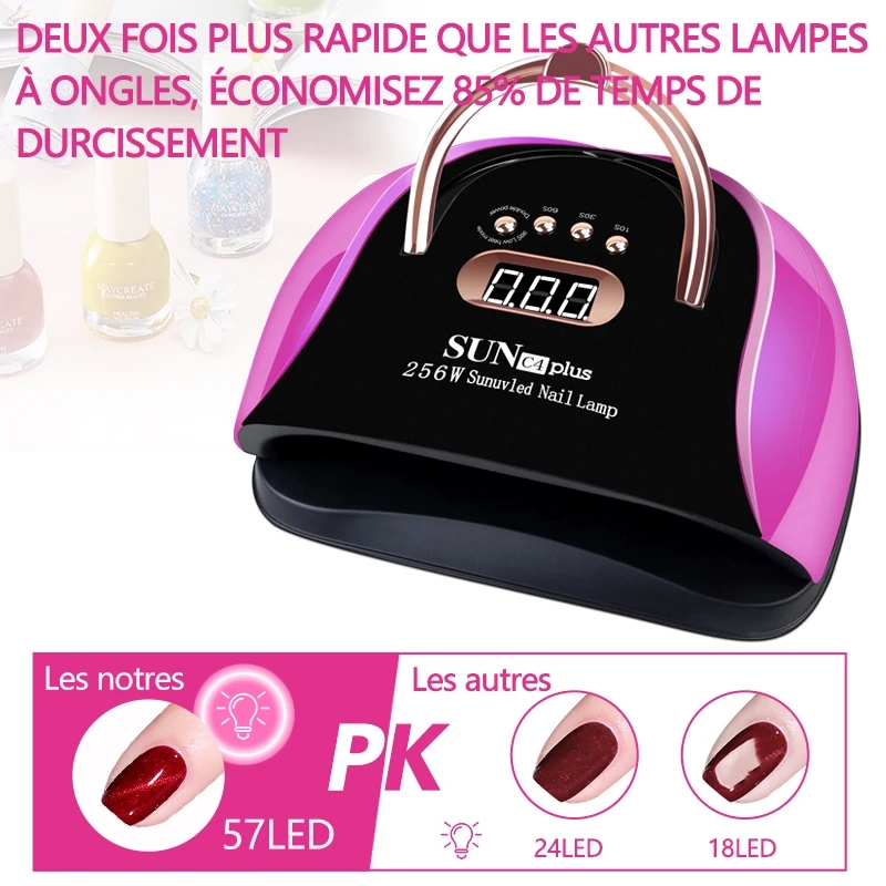 256W UV LED Nail Lamp Gel Nail Light for UV Gel Nail Polish 57LED UV Dryer with 4 Timers Professional for Nail Art Home Salon