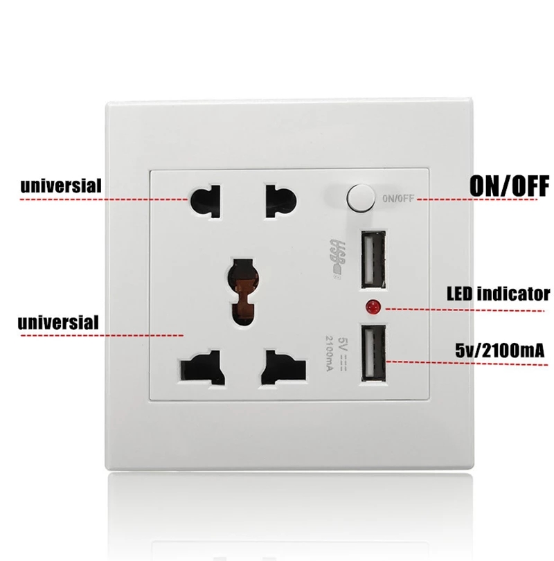Universal 2100mA 5V 2 USB Wall Socket AC 110-250V Smart Home Wall Charger 2 Ports USB Outlet Power Charger For Xiaomi Phone