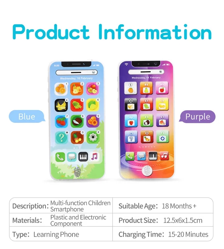 Baby Study English Musical Mobile Phone with LED Learning Educational Interactive Toys for Toddler Children Voice Changer Gifts