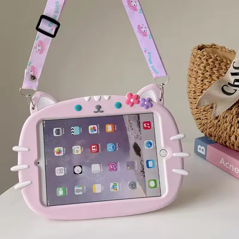 3D Cute Cat Case for iPad Pro 11 inch 3rd /2nd / Pro11 M4 2024 Air 11 Air 4 5 Cartoon Soft Silicone Case Kids Boys Girls