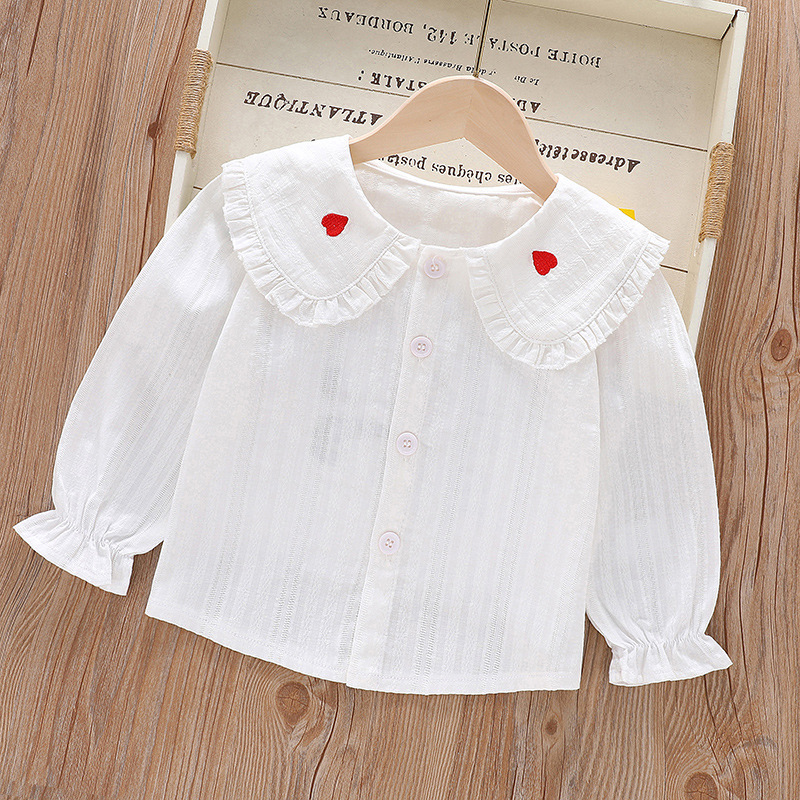 Girls Spring Autumn Shirts 2023 New Turn Down Collar Single Breasted Kids Tops Korean Style Fashion Floral Print Ruffles Shirts