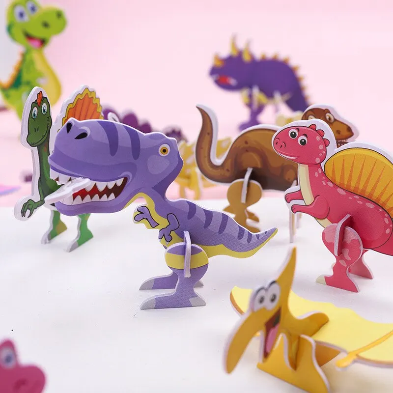 40Pcs Children Paper Dinosaur 3D Puzzle DIY Cute Cartoon Dinosaur Modeling Animal Model Toy