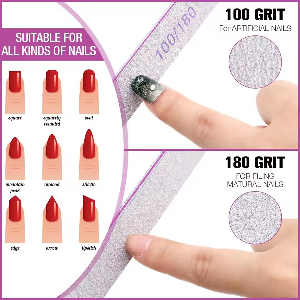 Grey Sandpaper Nail File 100/180 Double Sided Buffer Block Polisher Pedicure Manicure Nail Art Files Nails Accesorios