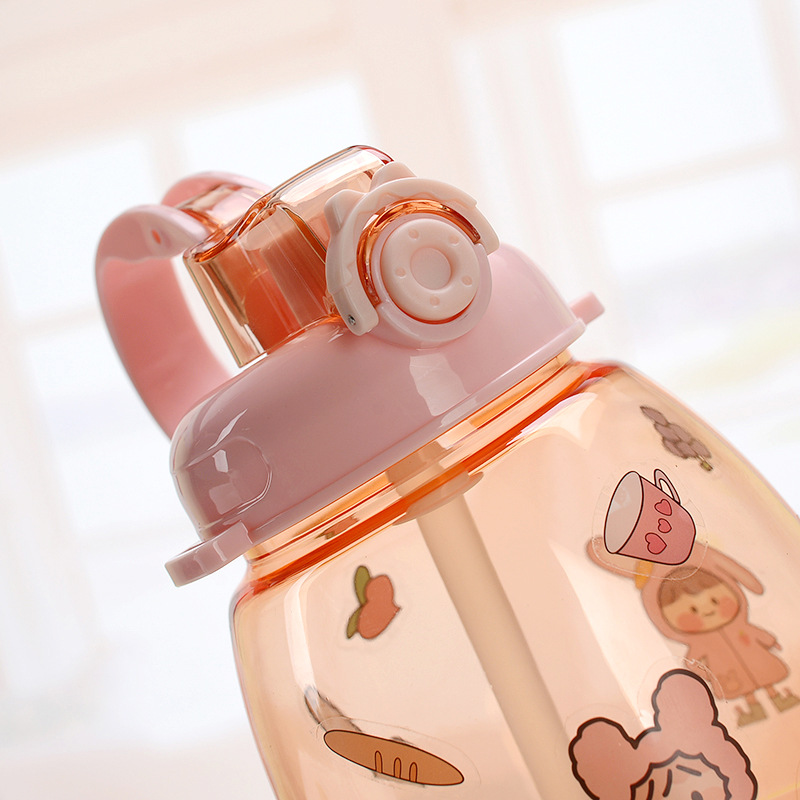 Children's students large-capacity plastic water bottle straw cup strap portable water cup 1300ML