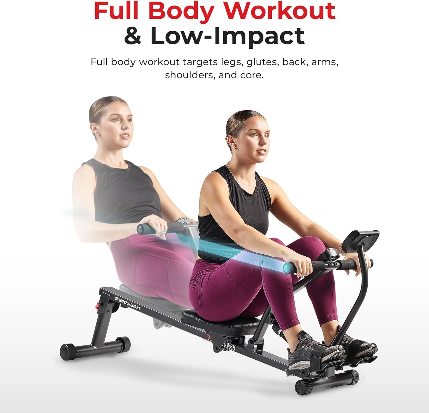 Sunny Health & Fitness Compact Adjustable Rowing Machine with 12 Levels of Resistance for Complete Body Workouts and Optional Free SunnyFit App Enhanc