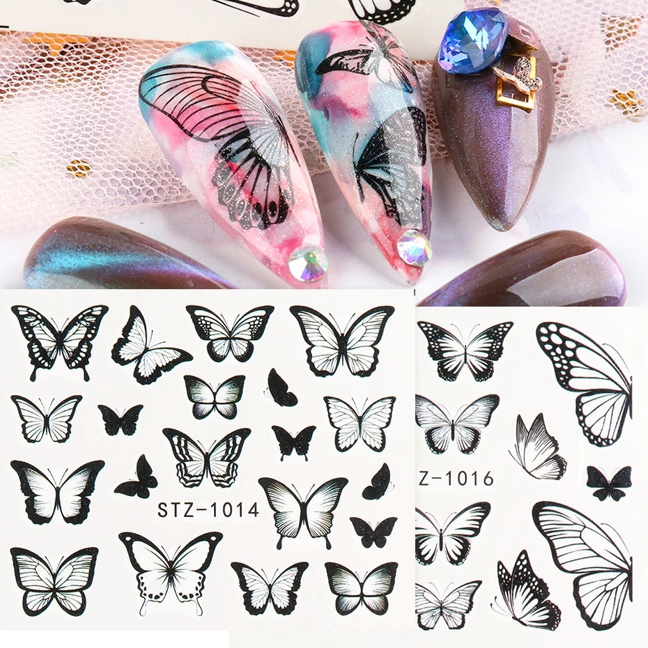 3pcs/Set Nail Butterfly Stickers Watercolor Decals Blue Flowers Sliders Wraps Manicure Summer Nail Art Decorations TRSTZ984-1017