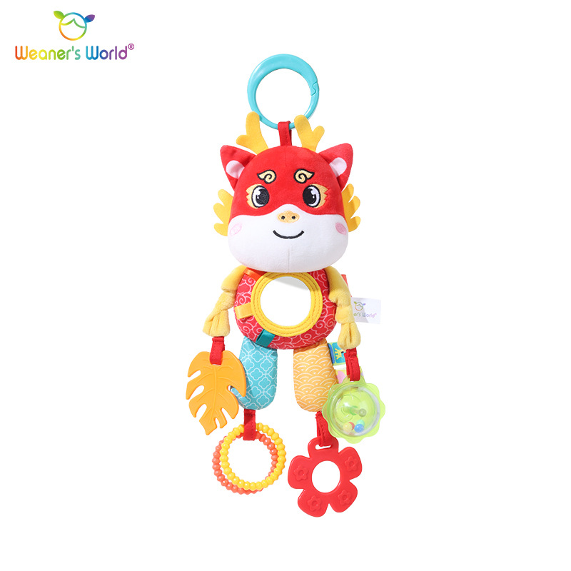 Soft Hanging Crinkle Squeaky Sensory LearningToy Stroller Car Seat Crib Travel Plush Animal Wind Chime with Teether Boys Girls