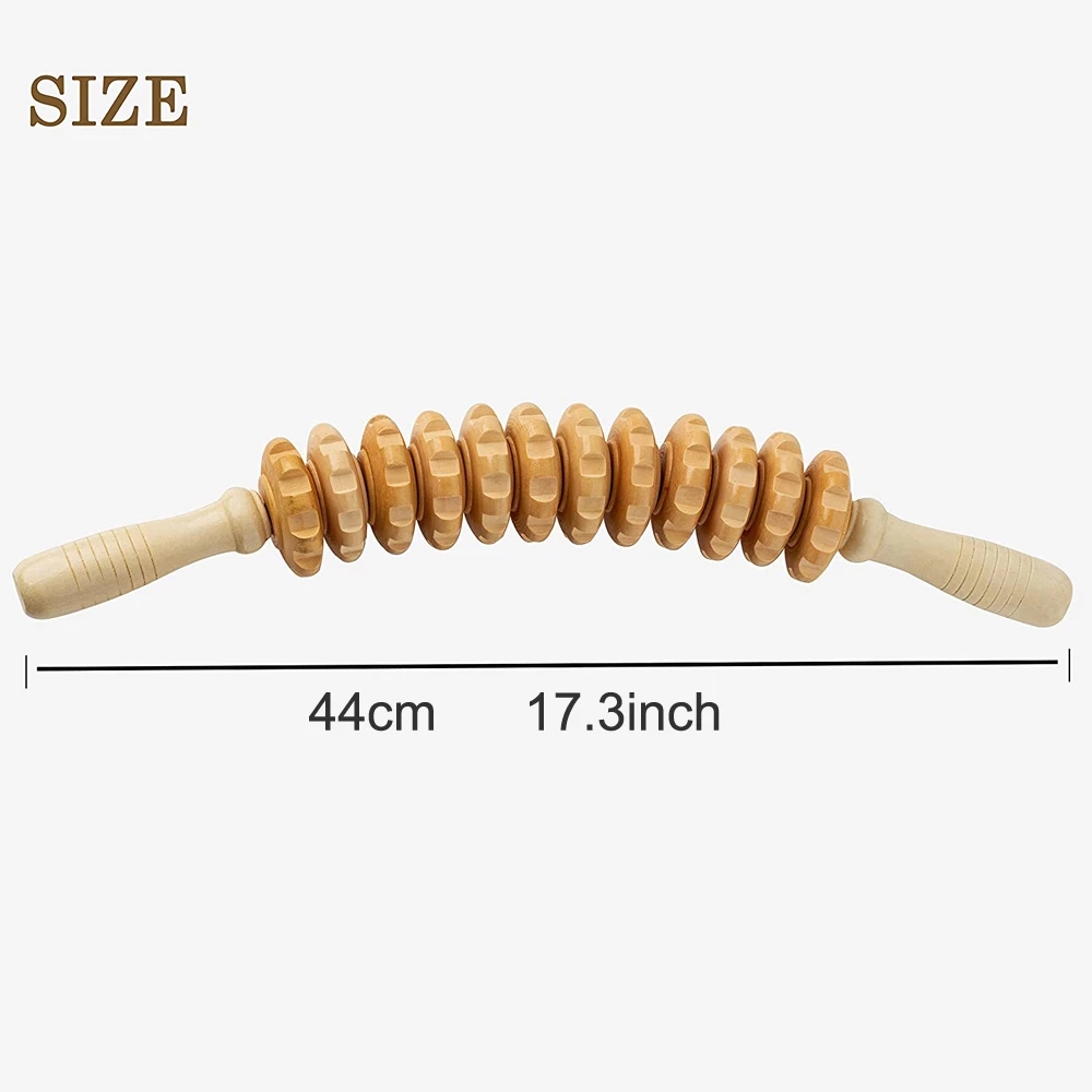 Wooden massager 44 cm curved twelve-wheel push roller massage belly back wooden massager