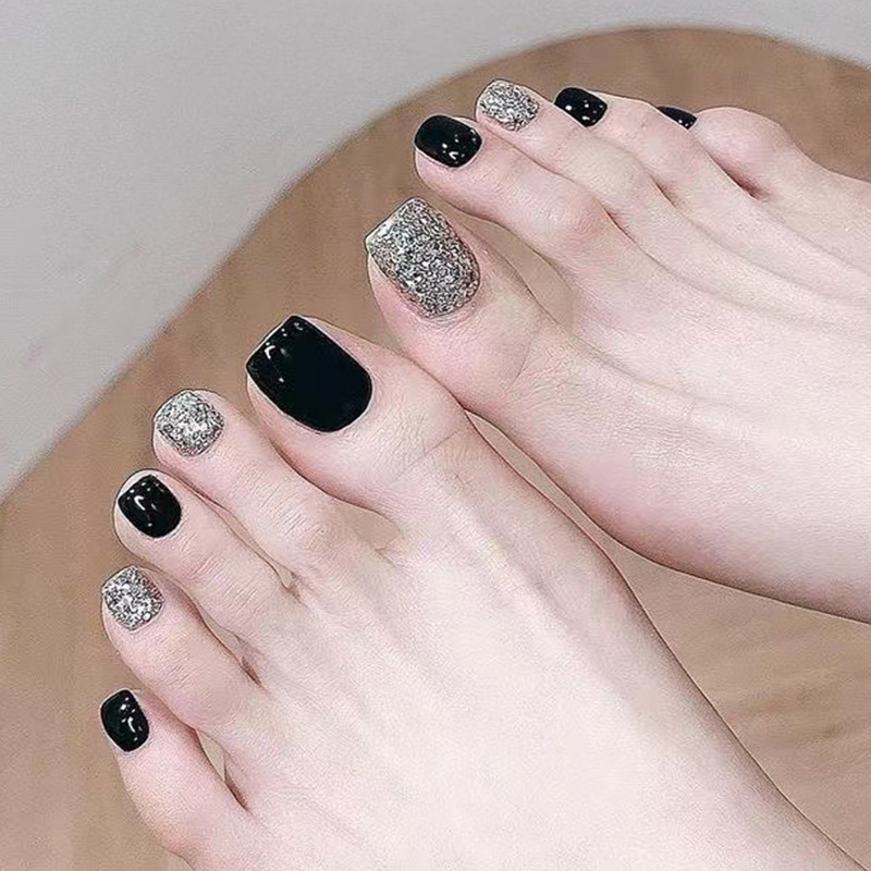 False Toe Nails Summer Simple Wearing Nail Art Wine red Leaf Pattern Removable Nail Stickers 24 Pieces With Glue for girls