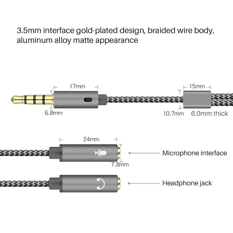 AUX Cable Jack 3.5mm Audio Cable 3.5 Mm Jack Stereo Audio Male To 2 Female Headset Mic Y Splitter Cable Adapter Dropshipping