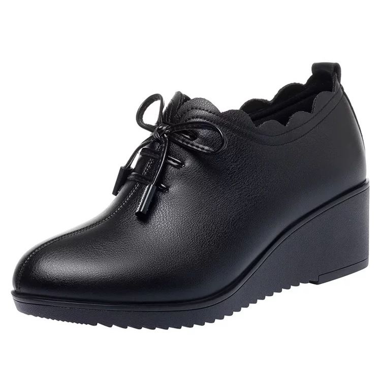 Spring Autumn New Women's Single Shoes Wedges Soft Sole Comfortable Large Size Mother's Leather High Heels Shoes Size