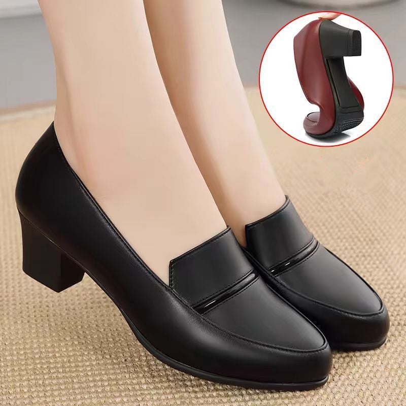 pring Autumn New Comfort Square Heel Women Soft Leather Shoes Fashion Soft Sole Mother's Pumps Shoes Women Black Office Shoes