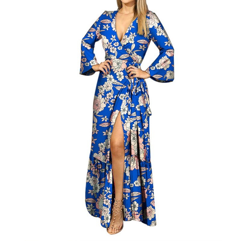 Hot selling Spring/Summer long sleeved strapping V-neck printed women's clothing