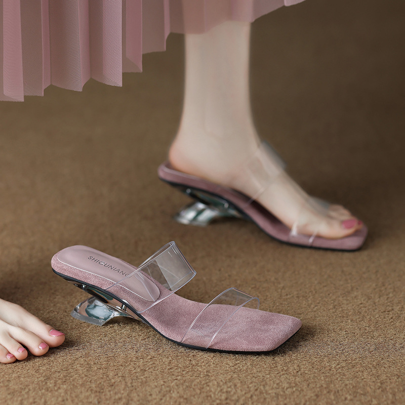 Sandals, new transparent crystal shoes, cool slippers, fashionable high heels for outdoor wear