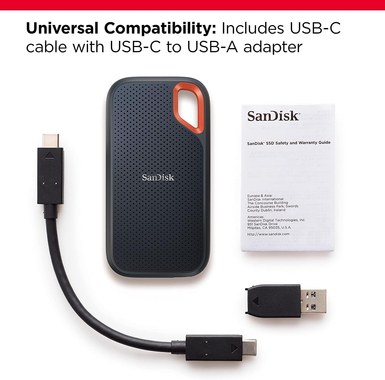 SANDISK 1TB Extreme Portable SSD (Old Model) - Up to 1050MB/s, USB-C, USB 3.2 Gen 2, IP65 Water and Dust Resistance, Updated Firmware - External Solid