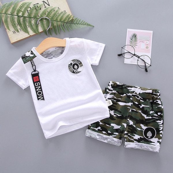 New summer casual version of men and women baby short-sleeved boys shorts two-piece baby children's suit tide