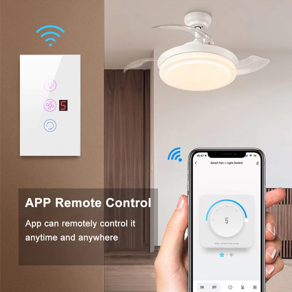 Smart WIFI Fan Light Switch Controller EU/US Ceiling Fan Lamp Switch Remote APP Control Speed Works With Alexa Google Home