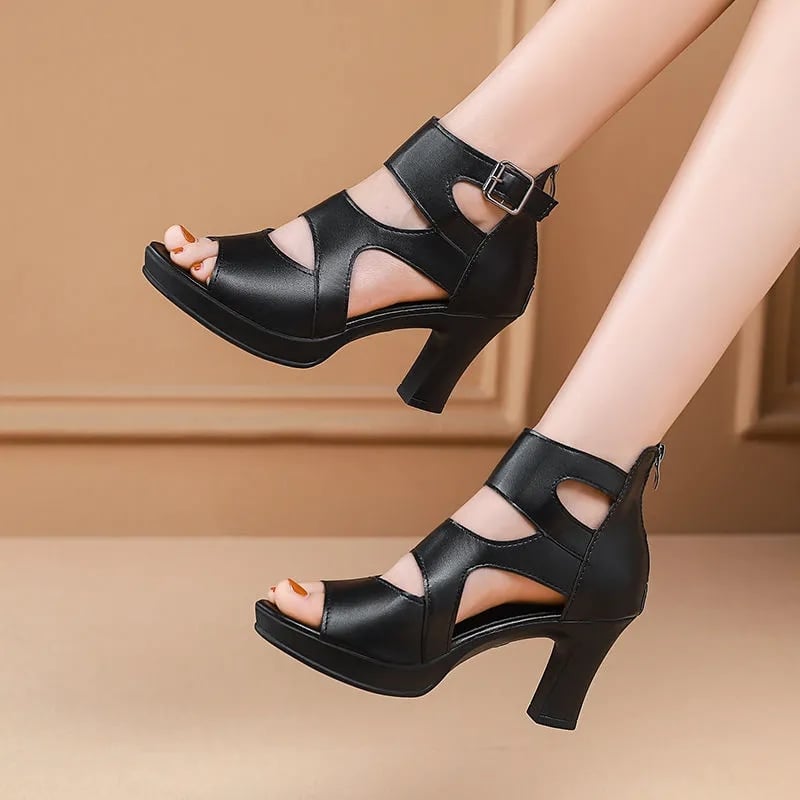 New Hollow Fish Mouth Women's Sandals Thick Heel Thick Bottom Versatile Short Boots Waterproof Platform High Heel Cool Boots