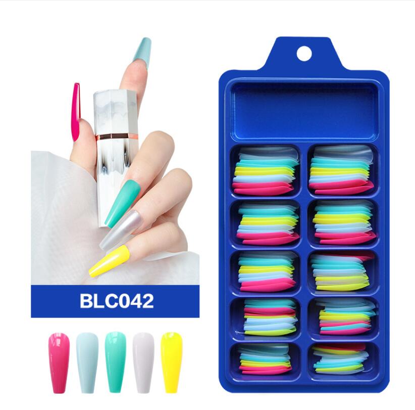 100 pieces solid color pointed false nail stickers long ballerina Multicolor false nails