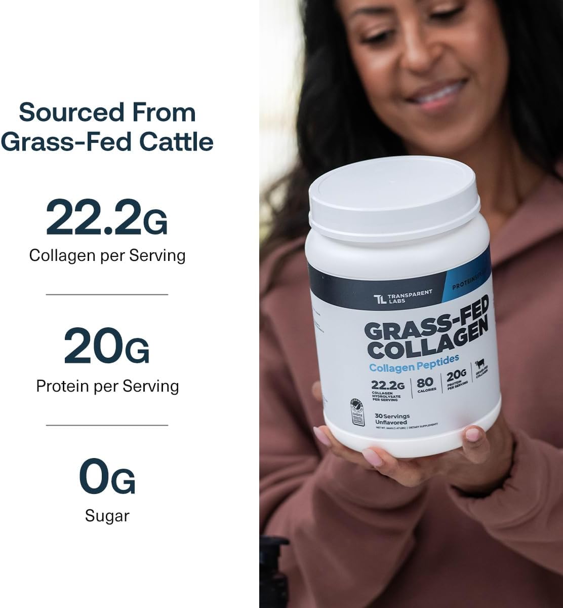 Grass-Fed Collagen Peptides Powder - Unflavored Collagen Powder for Women & Men, 22G Grassfed Bovine Hydrolyzed Collagen Peptides per Serving for Skin