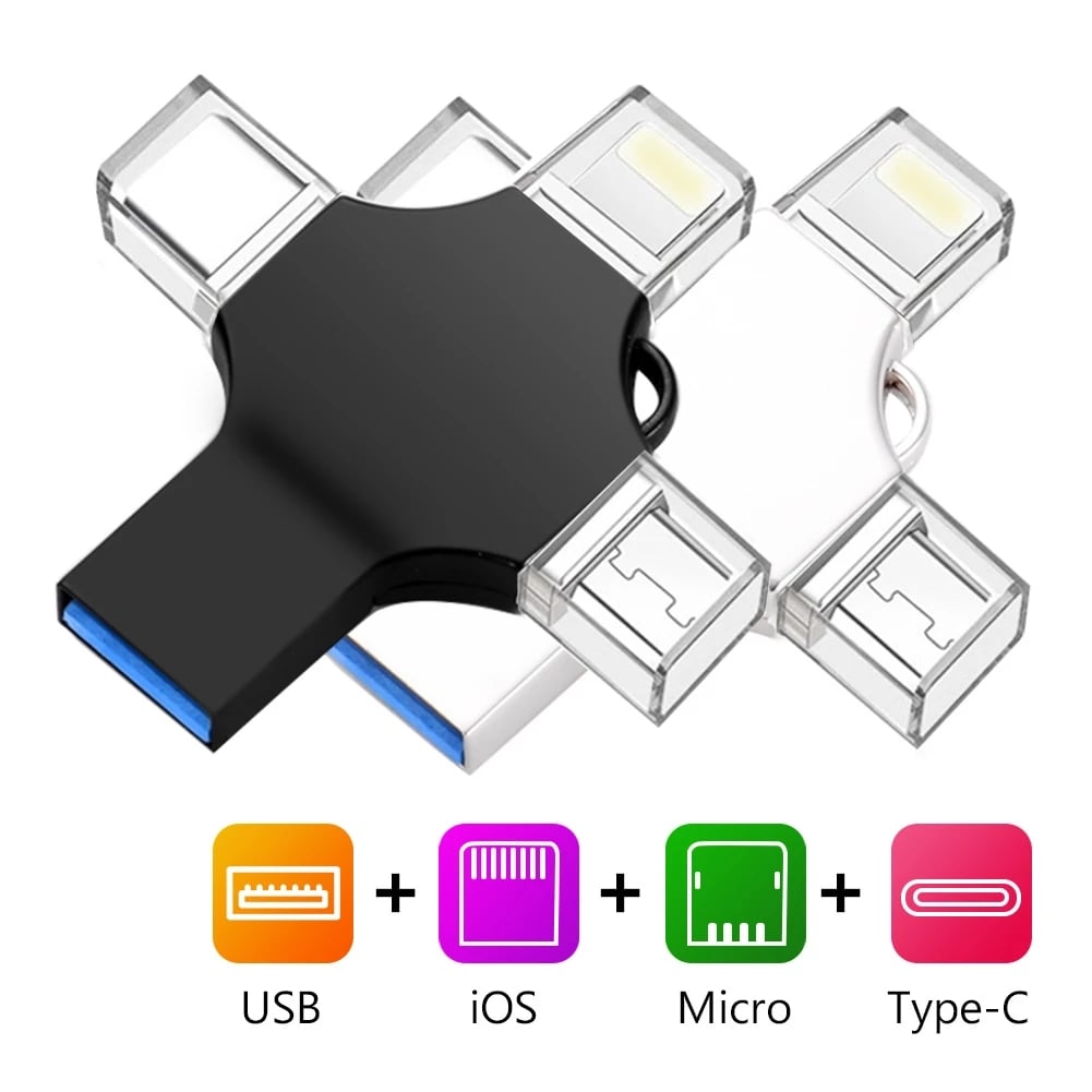 Binful 4in1 USB 3.0 Flash Drive 256GB 128GB 64GB 32GB Metal Pendrive for iphone iPad iso Android OTG type c USB Memory stick