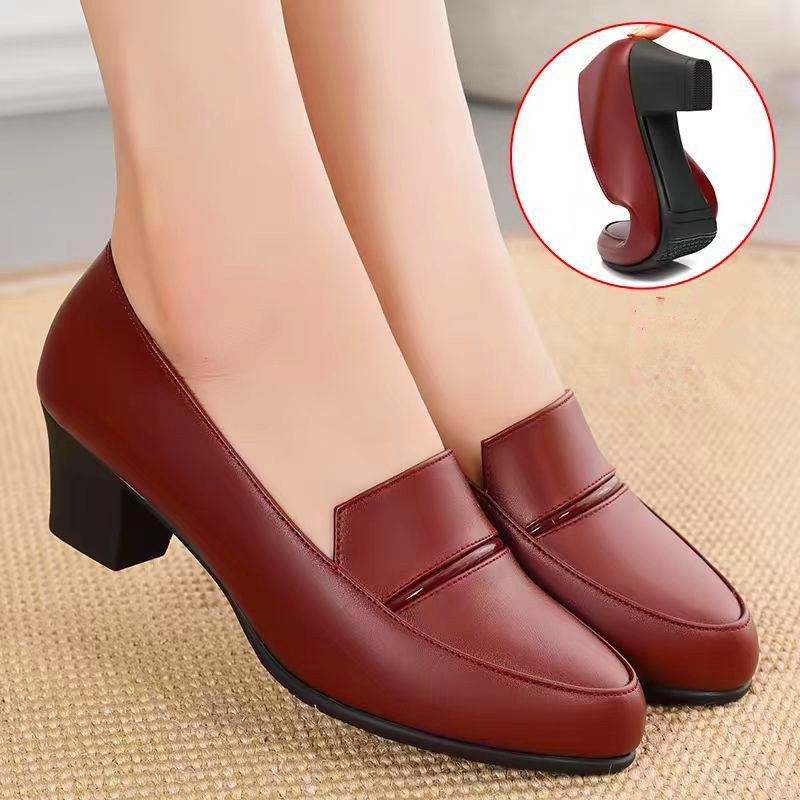 pring Autumn New Comfort Square Heel Women Soft Leather Shoes Fashion Soft Sole Mother's Pumps Shoes Women Black Office Shoes