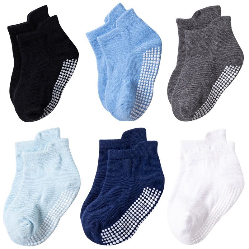 6 Pairs/ 0 to 7 Yrs Cotton Children's Anti-slip Boat Socks For Boys Girl Low Cut Floor Kid Sock With Rubber Grips Four Season