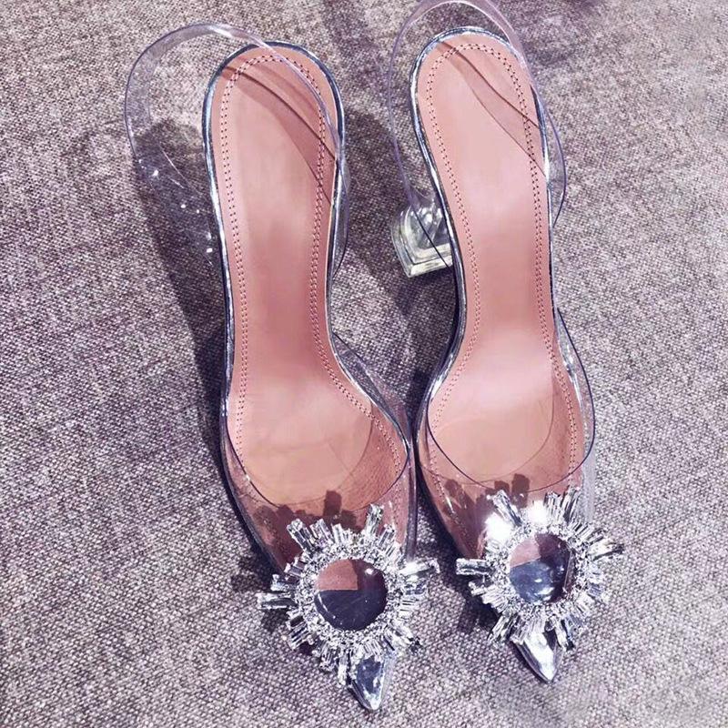 Size 38-42 women's delicate transparent PVC sandals open shoes ladies party pointed stiletto 7cm Heels Sandals