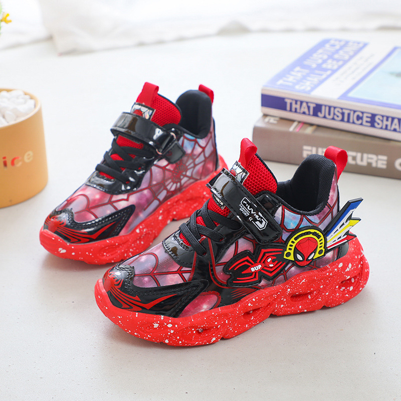 Illuminated Spider Man Children's Shoes New Spring and Autumn New Sports Shoes Running Shoes Illuminated with Lights for Mi