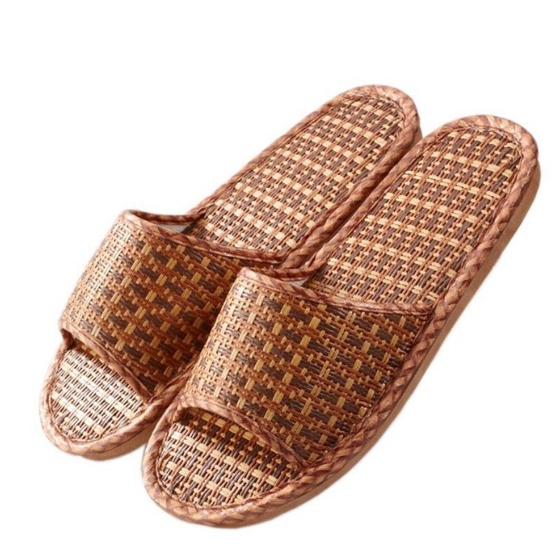 Linen slippers Hom indoor slippers wooden floor linen slip thick soled sandals and slippers summer home men and women XS023