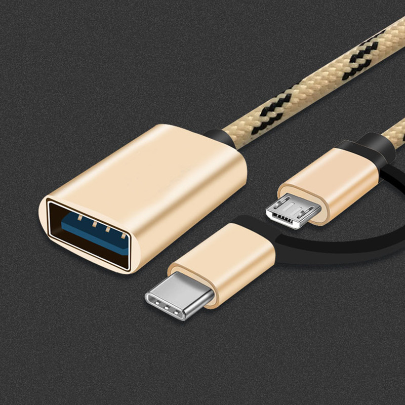 2 in 1 OTG Adapter Cable USB 3.0 to Micro USB Type C Data Sync Adapter for U Disk to Type-C Smartphone Nylon Braid